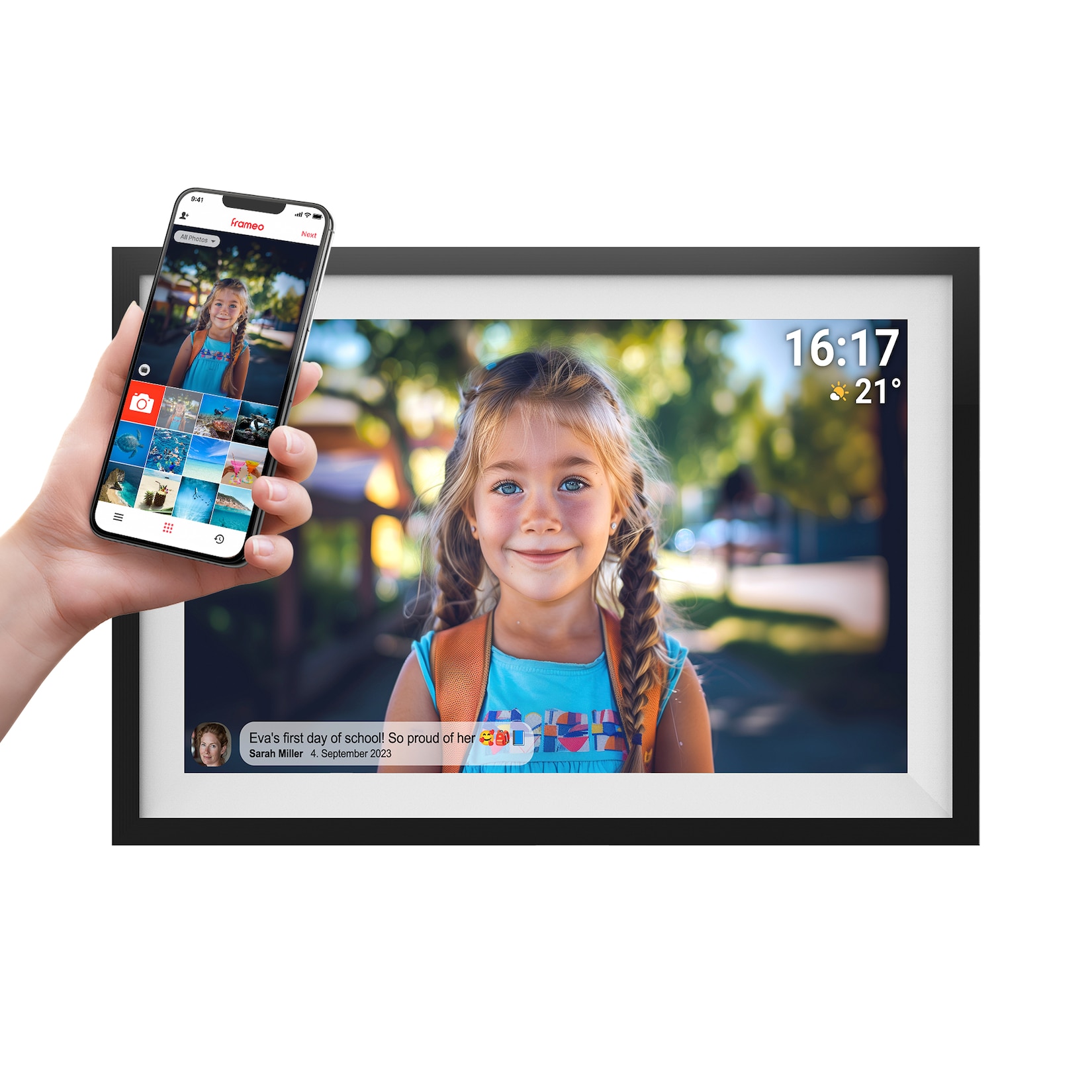 Denver PFF-1516 WiFi Bilderrahmen – 15,6" IPS, Frameo, schwarz