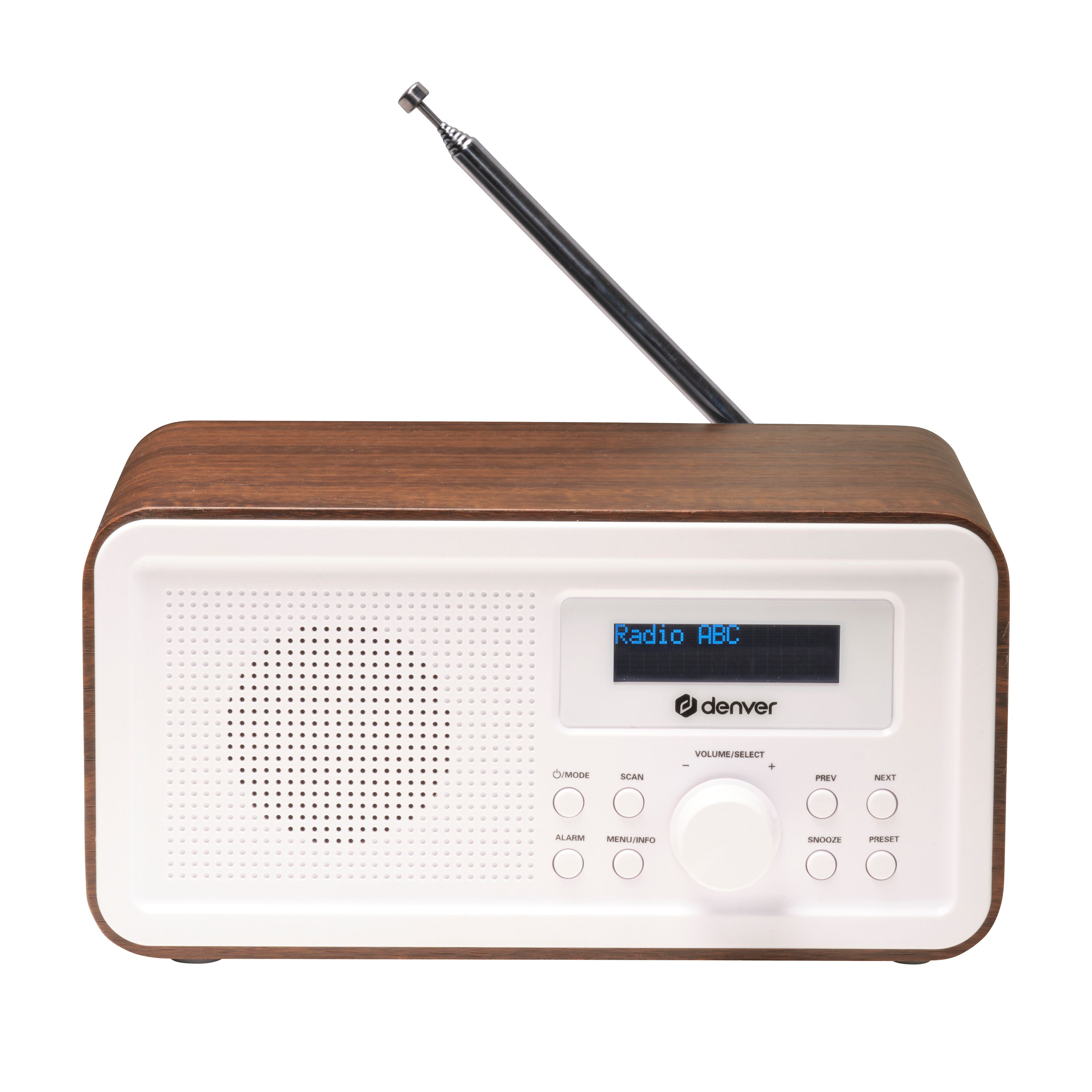 Denver DAB-30 DAB+/FM-Radio&ndash; Dual-Alarm-Wecker, Holz, wei&szlig; 