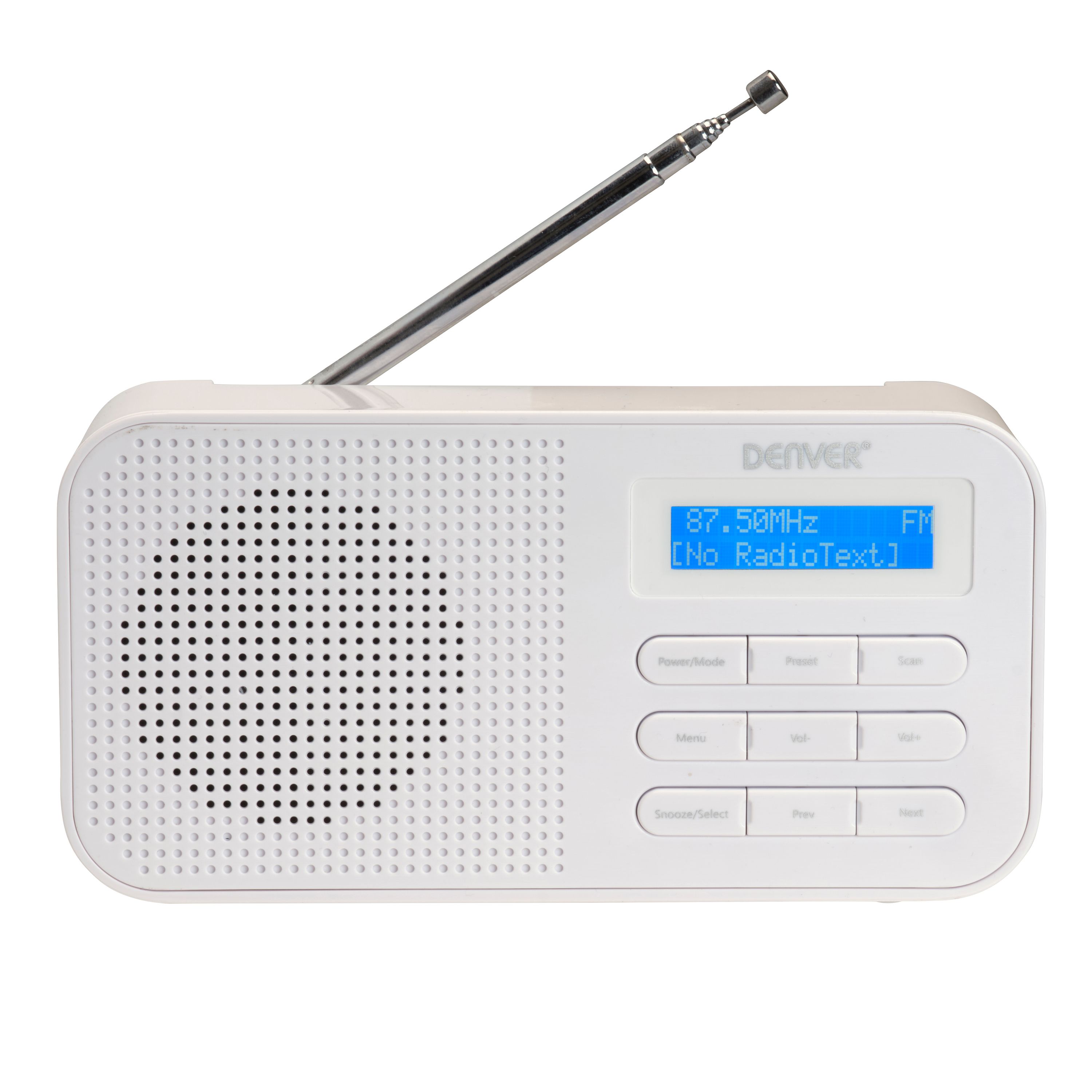 Denver DAB-42 FM-Radio&ndash; Batteriebetrieb, Dual-Alarm-Wecker, wei&szlig; 