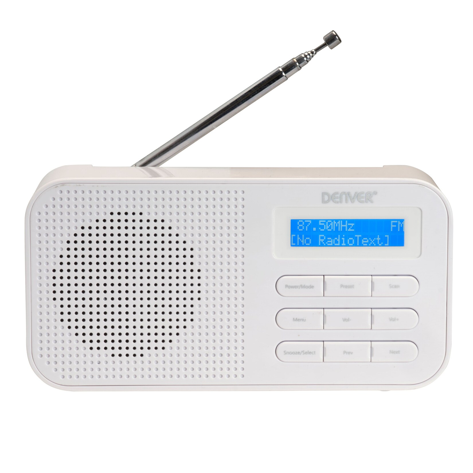 Denver DAB-42 FM-Radio– Batteriebetrieb, Dual-Alarm-Wecker, weiß