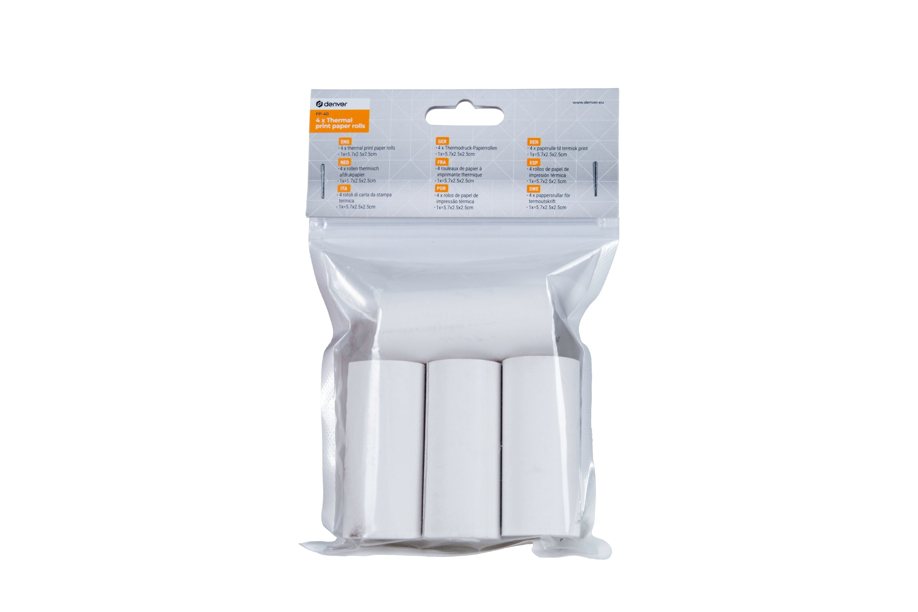 Denver PP-40 Thermopapierrollen 3er Pack f&uuml;r Sofortdruck, wei&szlig; 