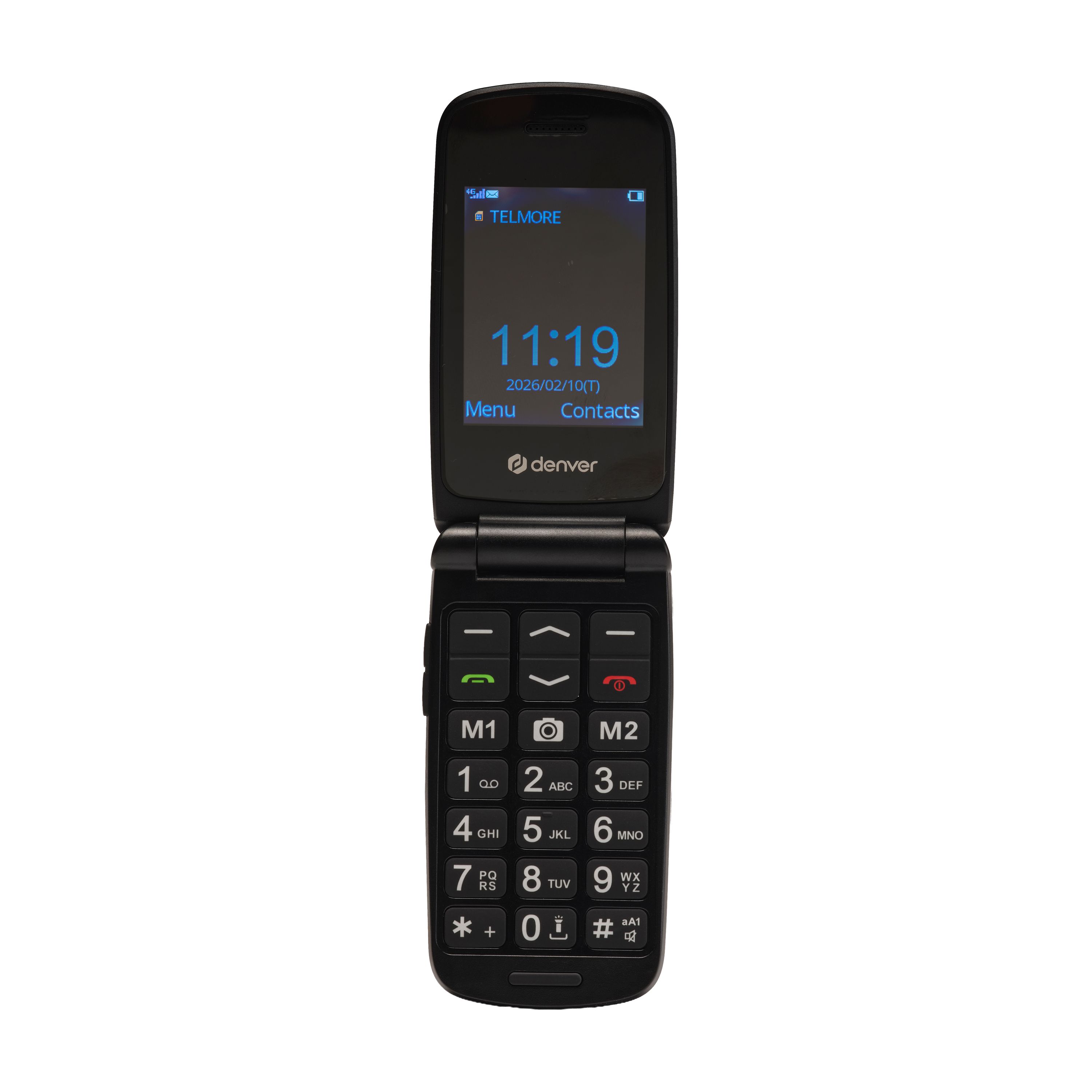 Denver BAS-24800L Mobiltelefon &ndash; 4G, mit SOS-Taste und Ladestation, schwarz 
