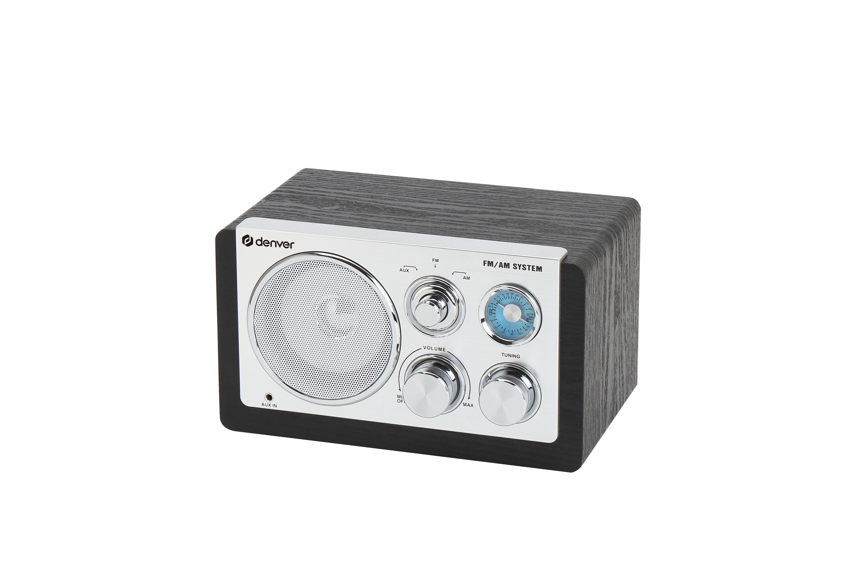 Denver TR-63 Retro Radio, AM/FM Analog, AUX, tragbar, Batterie oder Netzbetrieb, schwarz 