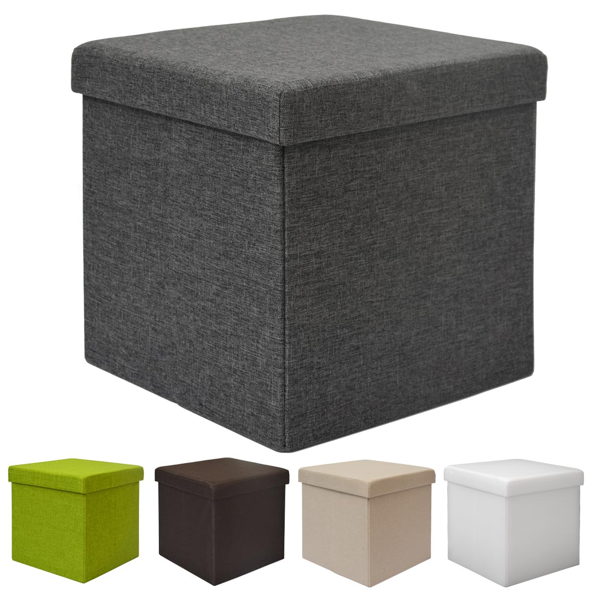 DuneDesign Faltbarer Sitzhocker 38cm Fu&szlig;hocker Polsterhocker mit ca 42L Stauraum Sitzw&uuml;rfel Sitzkast 