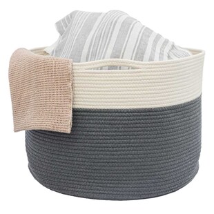 Ø43x33 Baumwoll Seilkorb 45L Aufbewahrungskorb Boho Wäschekorb Kinderzimmer Korb 