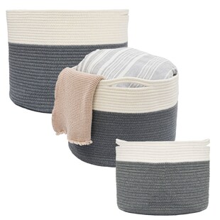 3er Baumwoll Seilkorb Set Boho Aufbewahrungskorb Wäschekorb Kinderzimmer rund 