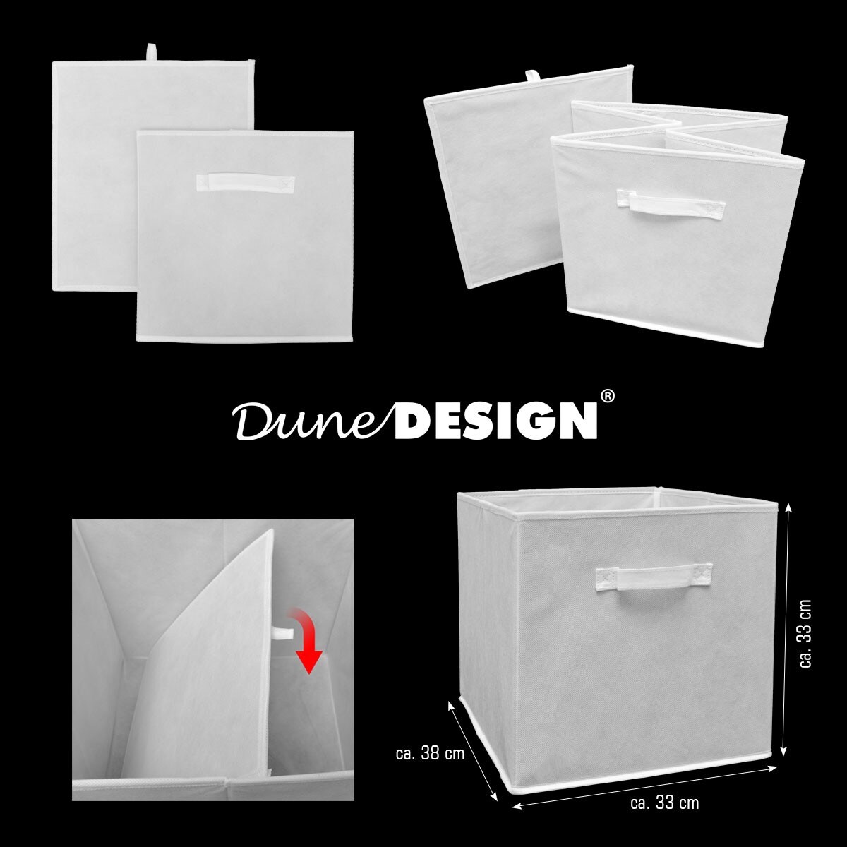 4 Stück Faltbare Aufbewahrungsboxen – 33x33x33 Cm, Creme, Mit Metallöse, Platzsparend & Stabil