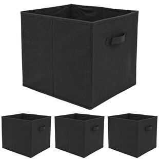 4er Set Aufbewahrungsbox für Kallax Regal - 33x38x33 Stoff Box mit Griff - Schwarz 