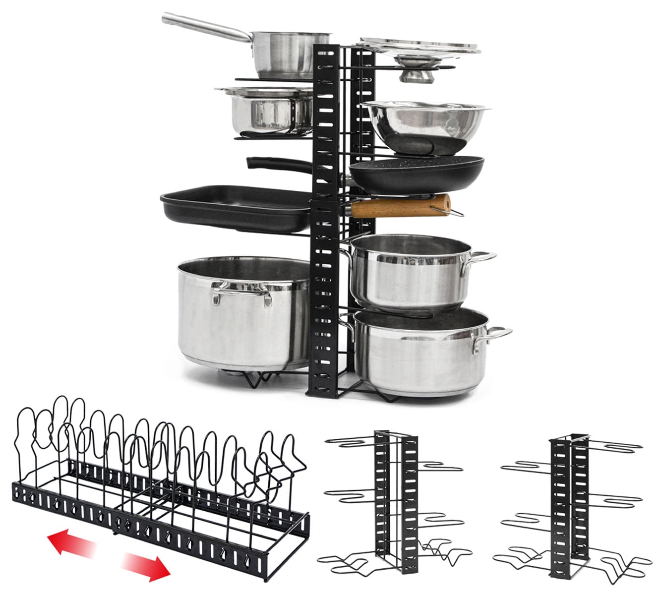 Teleskop Pfannen Organizer mit 12 Ablagen - Topfdeckel Aufbewahrung Topf Regal 
