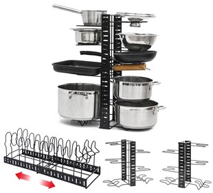 Teleskop Pfannen Organizer mit 12 Ablagen - Topfdeckel Aufbewahrung Topf Regal 