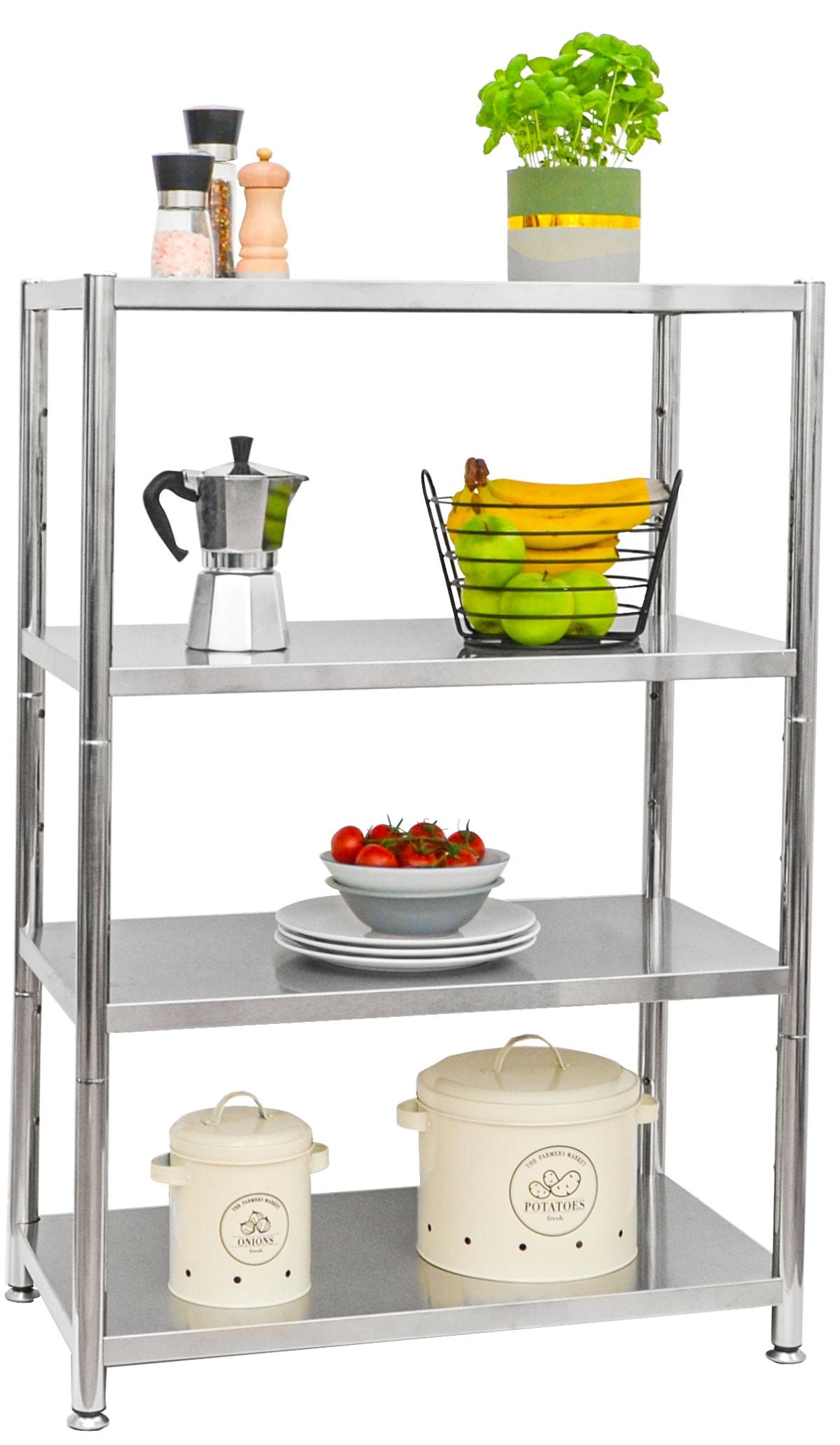 Edelstahl Regal bis 160kg - 4 Ebenen Schwerlastregal 74x41x109 Metallregal K&uuml;che 