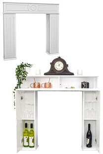 Geheimfach Kaminkonsole mit Stauraum - 107x100 Kaminumrandung Holz Kaminrahmen 