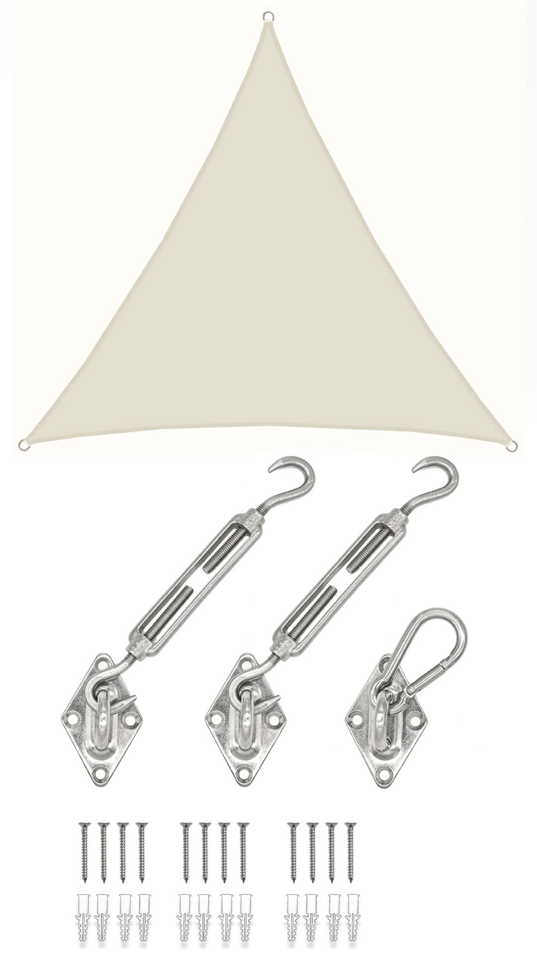 4x4x4 Sonnensegel Dreieckig Wasserdicht - Sonnenschutz Segel Set mit Befestigung 