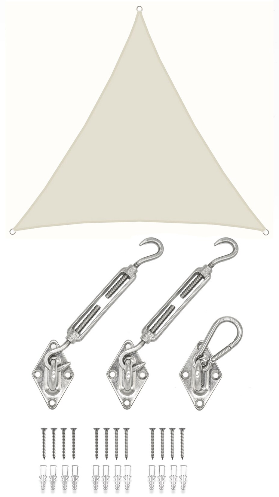 4x4x4 Sonnensegel Dreieckig Wasserdicht - Sonnenschutz Segel Set mit Befestigung