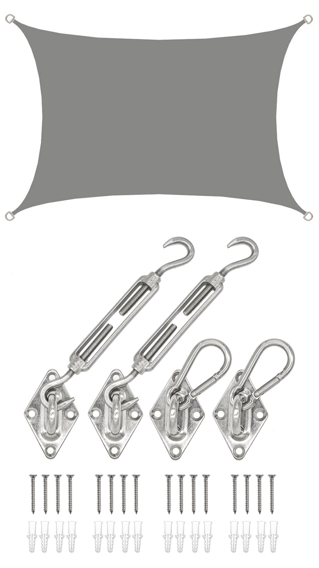 2x3m Sonnensegel Rechteckig Wasserdicht - Sonnenschutz Segel Set mit Befestigung 