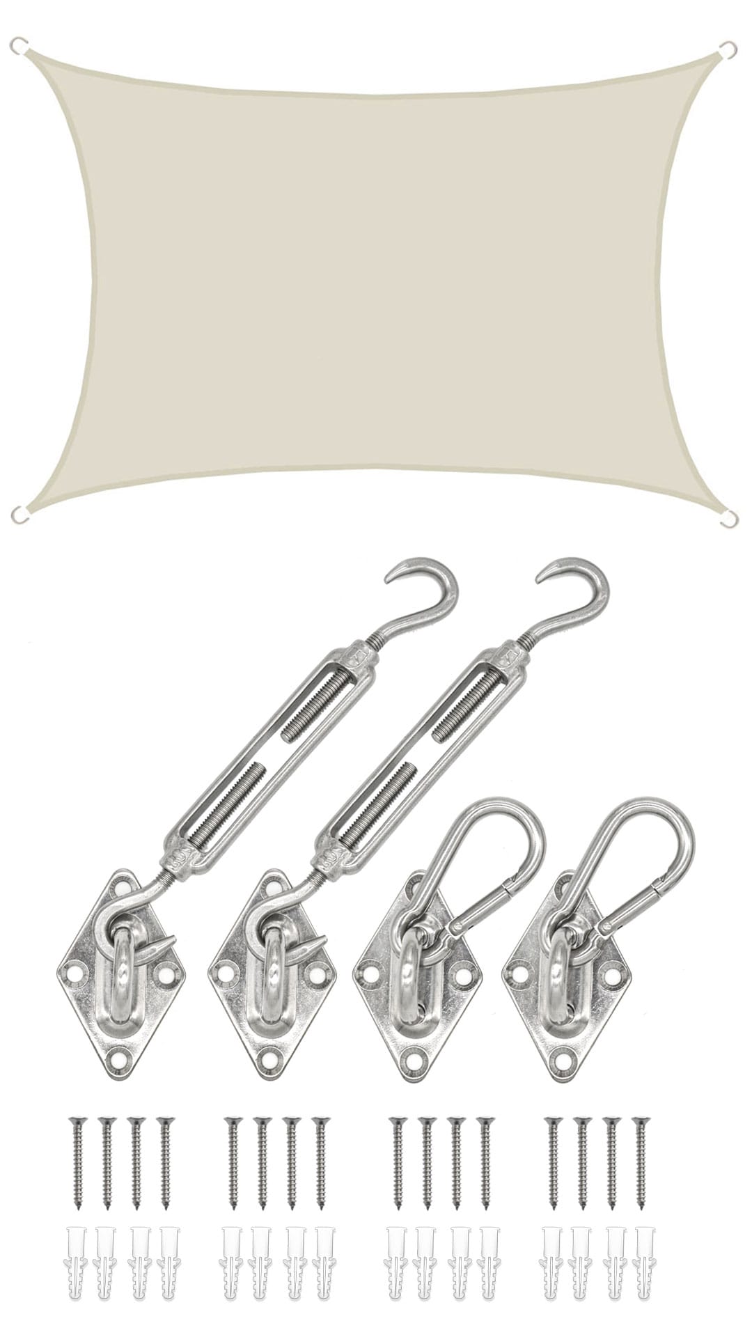 3x4m Sonnensegel Rechteckig Wasserdicht - Sonnenschutz Segel Set mit Befestigung 