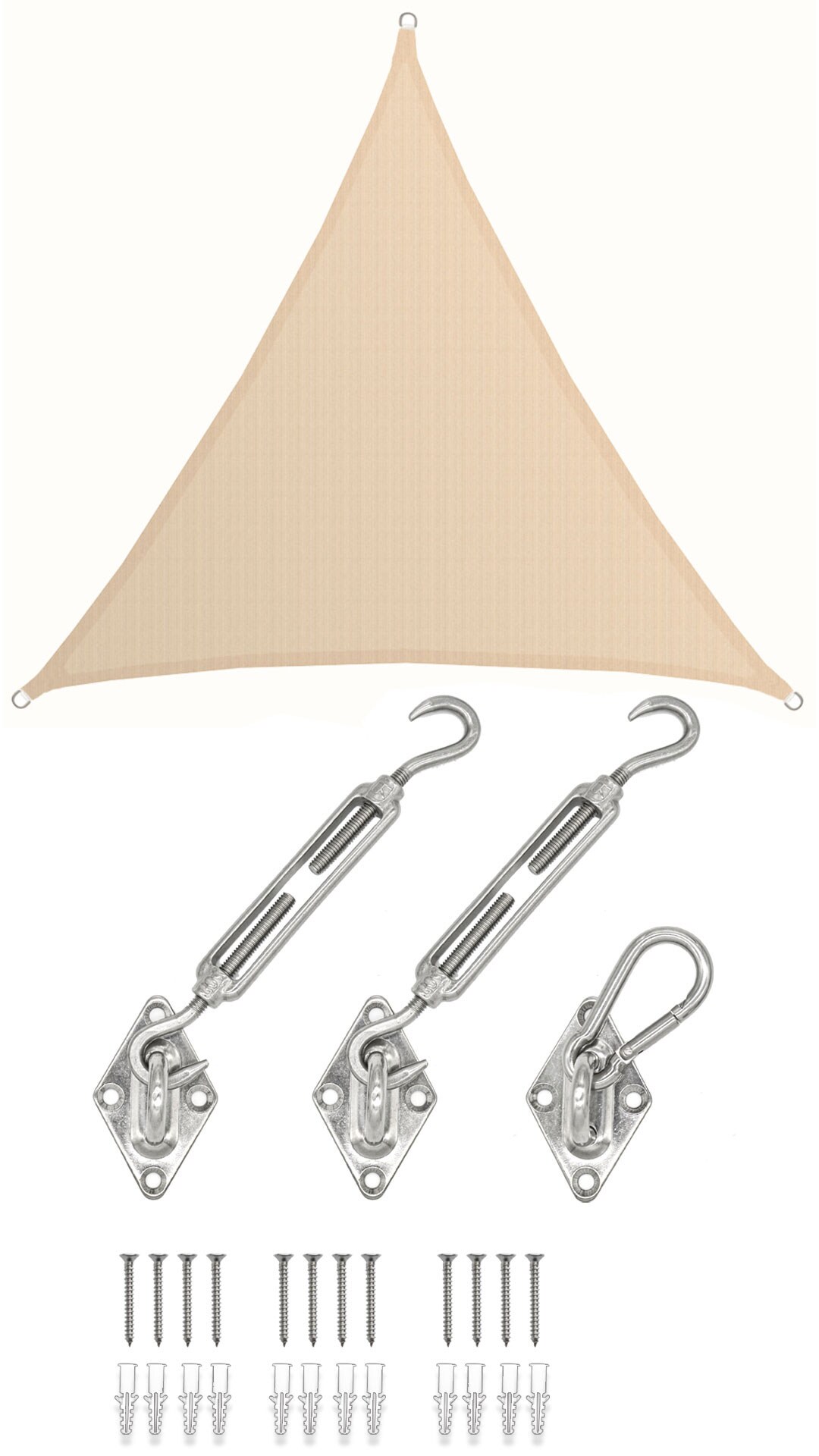 5x5x5 UV Sonnensegel Dreieckig Atmungsaktiv - Sonnenschutz Segel mit Befestigung 