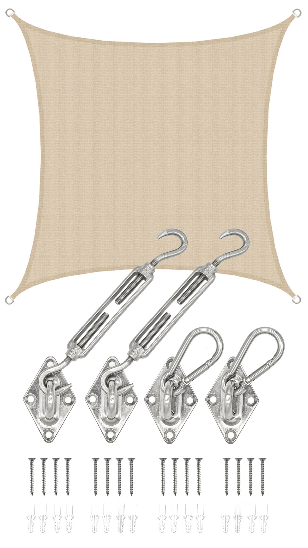 2x2 UV Sonnensegel Viereckig Atmungsaktiv - Sonnenschutz Segel mit Befestigung 