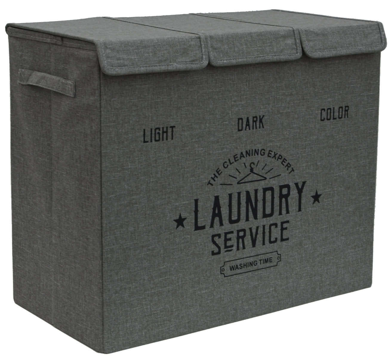 W&auml;schekorb 3 F&auml;cher - 84L W&auml;schesammler Anthrazit mit Deckel - W&auml;sche Organizer 