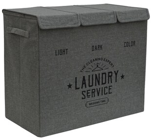 Wäschekorb 3 Fächer - 84L Wäschesammler Anthrazit mit Deckel - Wäsche Organizer 