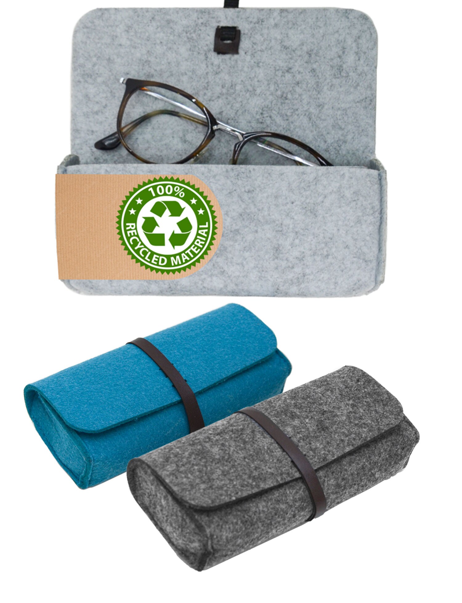 3er Set Brillenetui Filz 17x3,5x8 Sonnenbrillen Etui Gro&szlig; - Aufbewahrungstasche 