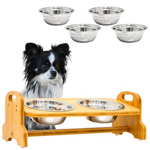 4 SCHALEN: Hundenapf kleine Hunde - Katzennapf erhöht 40x18x15 Bambus Futternapf 