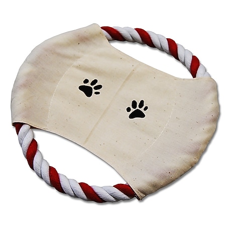 Tierspielzeug Hund Frisbee rot/weißes Tau ca. 20 cm Durchmesser 