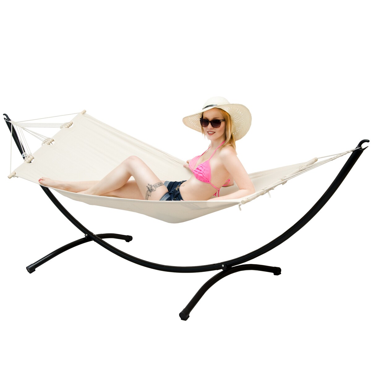 H&auml;ngematte mit Gestell 300x100 Garten Liege Outdoor Indoor H&auml;ngematte 