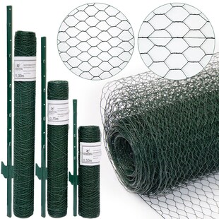 Maschendrahtzaun Set - 15m x 50cm Zaun - 12 Pfosten - 25x25 Zaunset Verzinkt Grün 