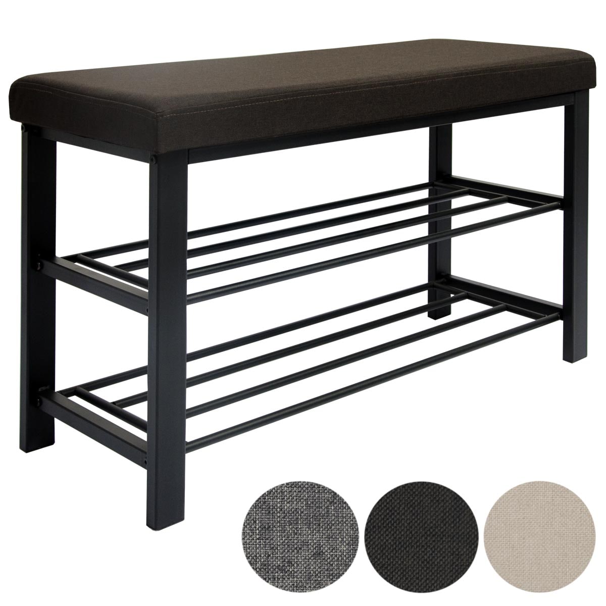 Schuhregal 81x32x50cm offener Schuhschrank 2 B&ouml;den stabile Sitzbank Bank Braun 