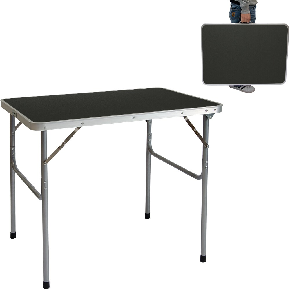 Campingtisch Aluminium Klapptisch 60x80x67cm Stahlrahmen MDF-Tischplatte Dunkelgrau praktisches Koff 