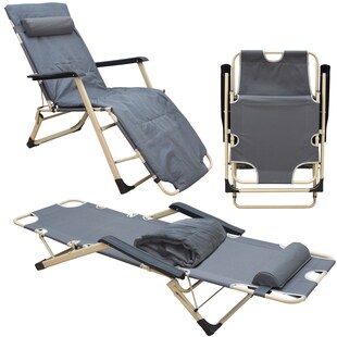 Campingstuhl Liegestuhl AMA-YU-98 XL Grau 178x65x88 cm incl. Auflage 
