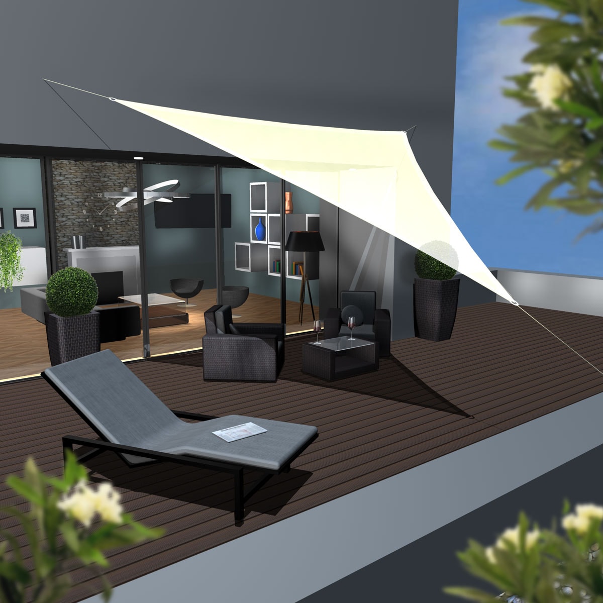 KUAW Sonnensegel Dreieckig 5.5x5.5x5.5m – Wasserdicht, Weiß, Mit Befestigungsset Für Balkon & Garten