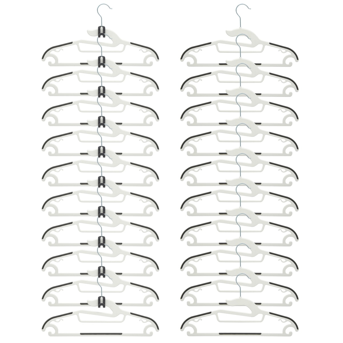 20 Anti Rutsch Kleiderb&uuml;gel 10 Haken-Organizer Gummierte Raumspar-B&uuml;gel Wei&szlig; 