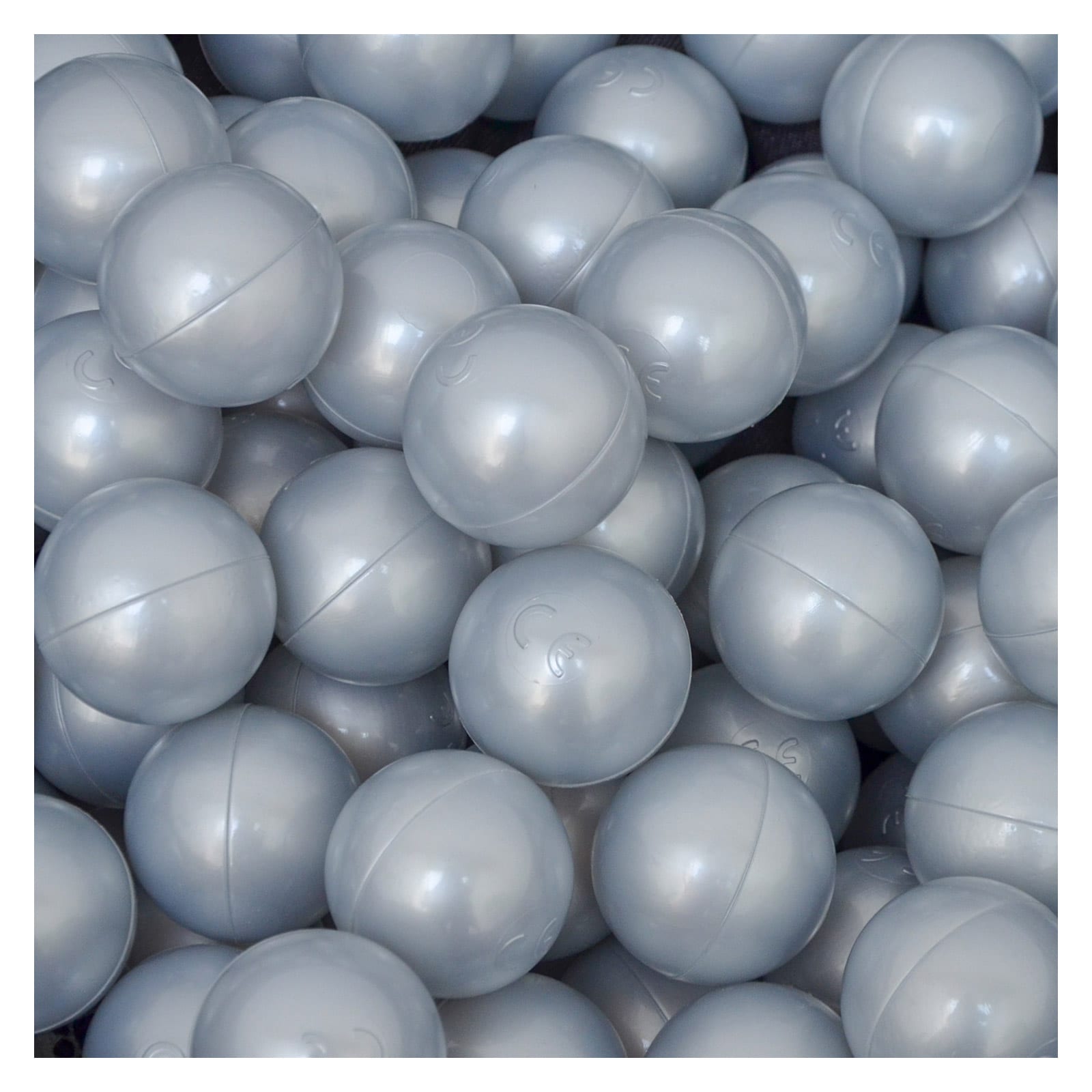50 B&auml;lle f&uuml;r B&auml;llebad 5,5cm Babyb&auml;lle Plastikb&auml;lle Baby Spielb&auml;lle Silber Grau 