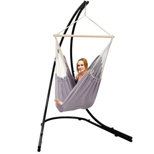 Freistehendes Stahl-Hängestuhlgestell 210cm inkl. XXL Hängesessel aus Baumwolle mit Swivel 185x130cm 