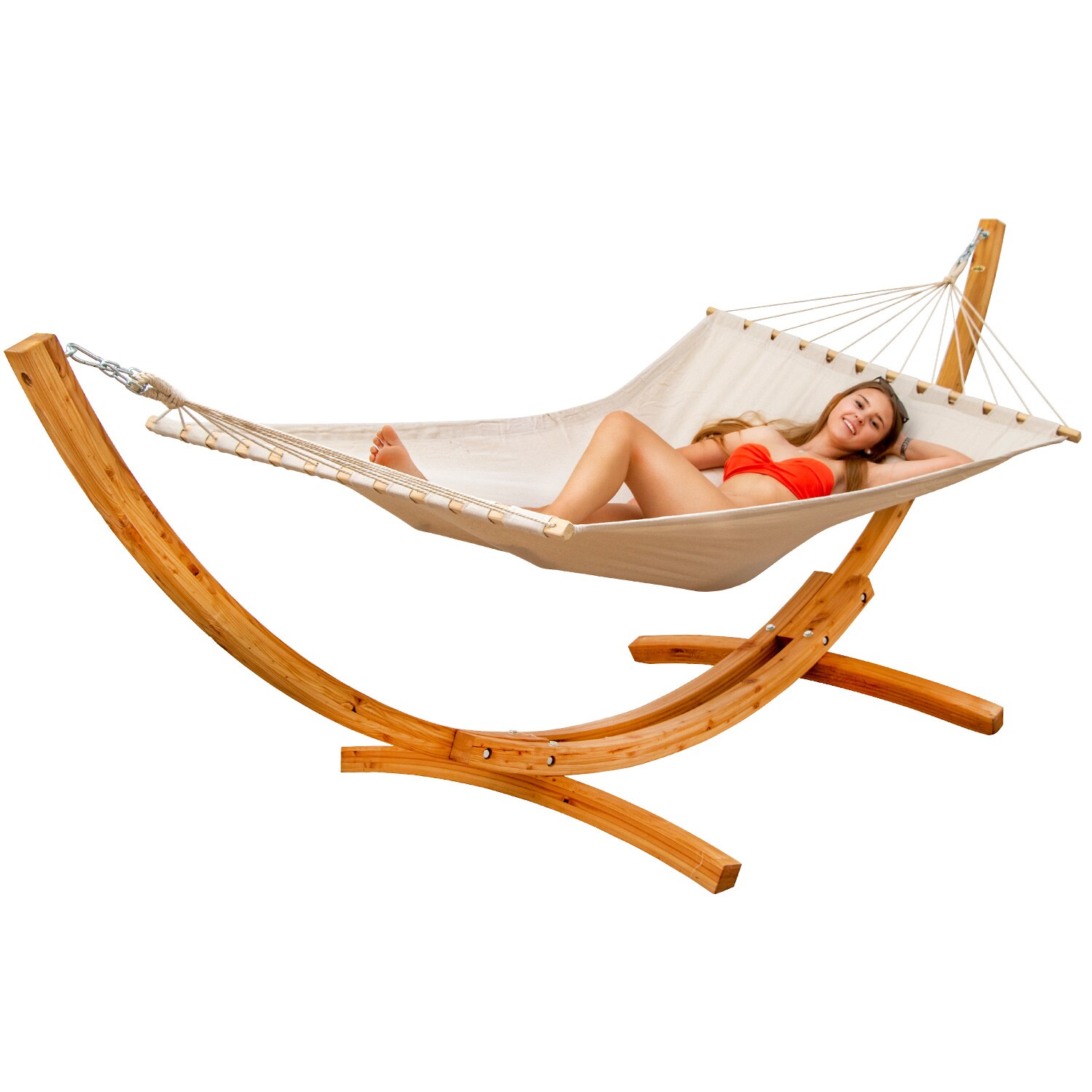 XXL H&auml;ngematte mit Gestell - 325 cm H&auml;ngemattengestell Holz mit Stabh&auml;ngematte 