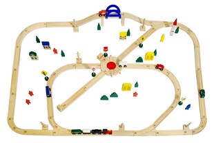 96 Teile XXL Holzeisenbahn Set - 6m Schienen - Holz Eisenbahn Kinder Spielzeug 