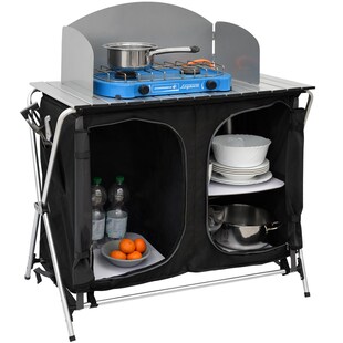 Camping-Küche inkl Windschutz 90x48x115cm 3 Fächer Campingschrank faltbar Kocher 