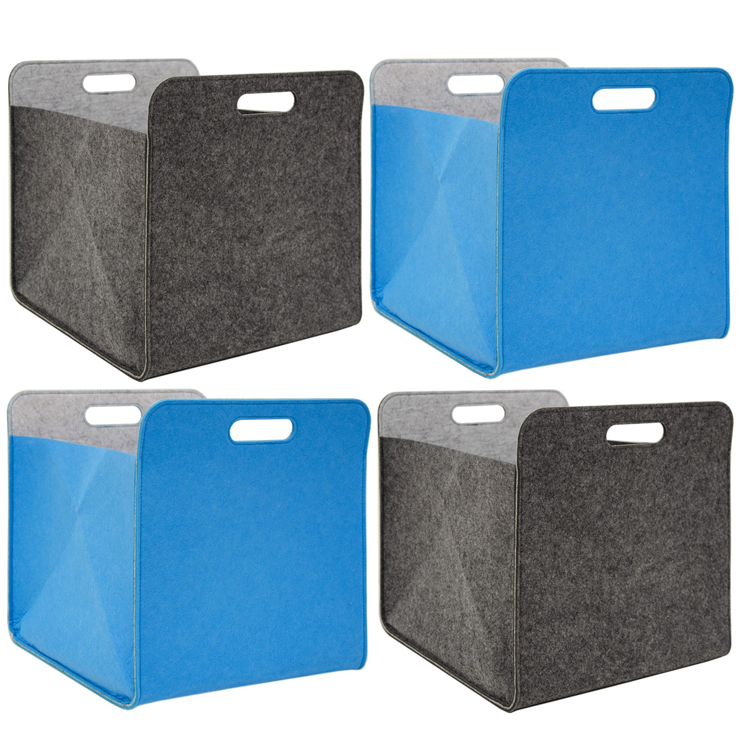 4er Set Filz Aufbewahrungsbox 33x33x38 cm Kallax Filzkorb Regal Box Grau Blau 