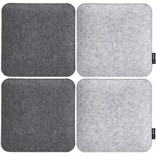 4 Filz Sitzkissen Eckig 35x35x3cm Stuhlkissen Set Wende Sitzauflage Weich Grau 