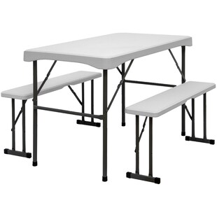 Bierzeltgarnitur für 4 Personen - 112 x 61 cm Bierbank Set - Tisch mit 2 Bänken 