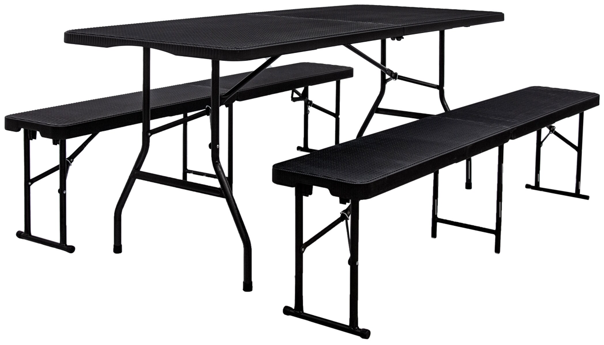 Bierzeltgarnitur f&uuml;r 8 Personen 180cm Esstisch mit 2 B&auml;nken Rattan Look Klappbar 