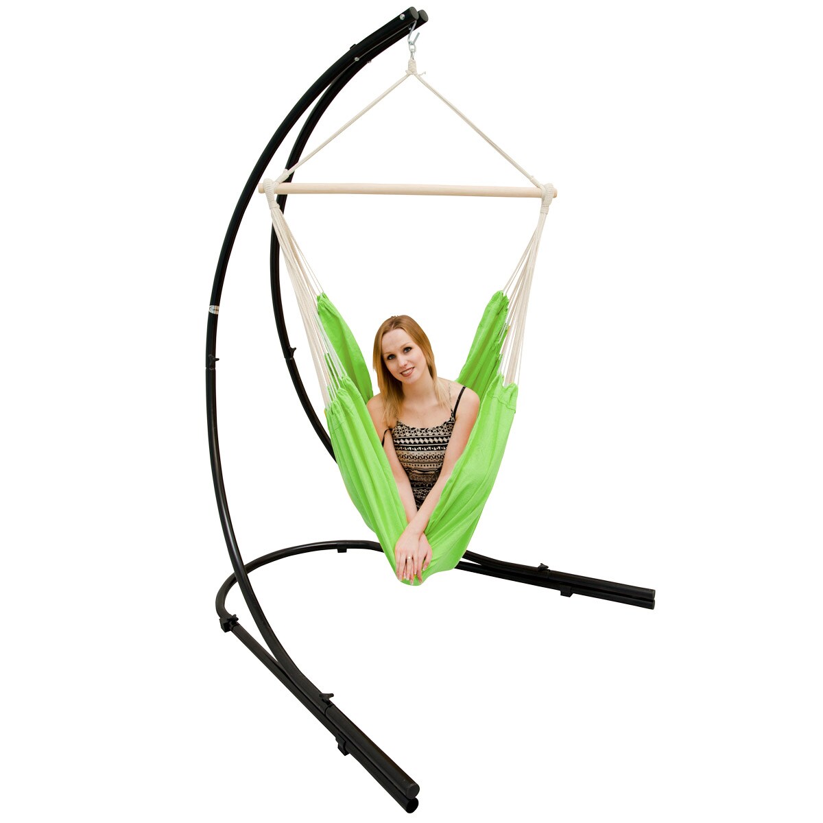 Freistehendes Stahl-H&auml;ngestuhlgestell 210cm inkl. XXL H&auml;ngesessel aus Baumwolle mit Swivel 185x130cm 