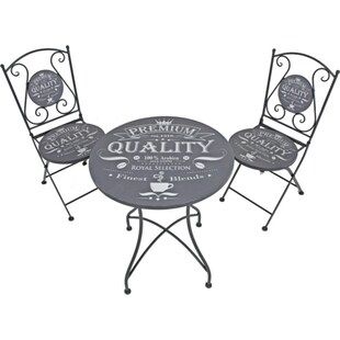 3tlg. Landhaus Bistro Set Balkon Terrasse Metall antik Shabby grau Sitzgruppe 