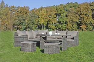 Garten Lounge Eckgruppe Sitzgruppe Sofa + Tisch + Hocker Terrasse Rattan Optik 