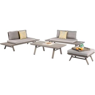 Alu Sitzgarnitur Sitzgruppe Garten Lounge Set Gartenmöbel Massiv Tisch Sofa grau 