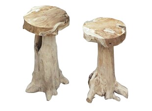 Barhocker SURGA 2er Set Hocker Tresen Stuhl Hochstuhl Bar Hocker Teak Wurzel 