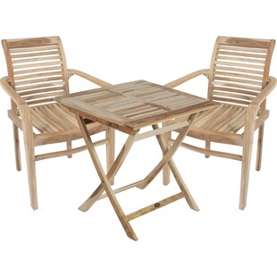 3tlg. Teak Tischgruppe Gartenmöbel Gartentisch Stuhl Garten Stapelstuhl Tisch 