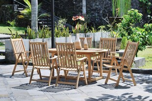 5tlg. Teak Tischgruppe Gartenmöbel Gartentisch Stuhl Garten Hochlehner Tisch 